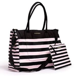 NWOT Victoria's Secret WEEKEND TRAVEL TOTE BAG & COSMETICS BAG PINK STRIPE